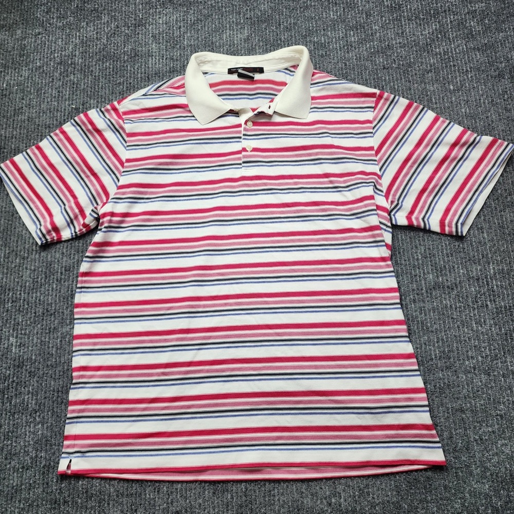 Nike‎ Tiger Woods Collection Dri-FIT Striped Golf Polo Shirt Mens Large Red Blue
